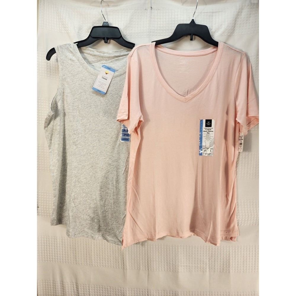 2 Members Mark Tshirt Bundle Womens Large Tank Top Short Sleeve Pink Silver 1654